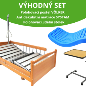 VÝHODNÝ SET: Polohovací postel VÖLKER | Zdravotní matrace | Polohovací stolek