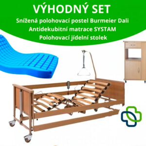 VÝHODNÝ SET: Snížená polohovací postel BURMEIER DALI | Zdravotní matrace | Polohovací stolek