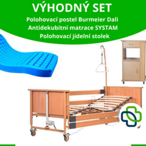 VÝHODNÝ SET: Polohovací postel BURMEIER DALI | Zdravotní matrace | Polohovací stolek