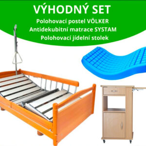 VÝHODNÝ SET: Polohovací postel VÖLKER | Zdravotní matrace | Polohovací stolek