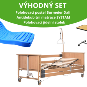 VÝHODNÝ SET: Polohovací postel BURMEIER DALI | Zdravotní matrace | Polohovací stolek